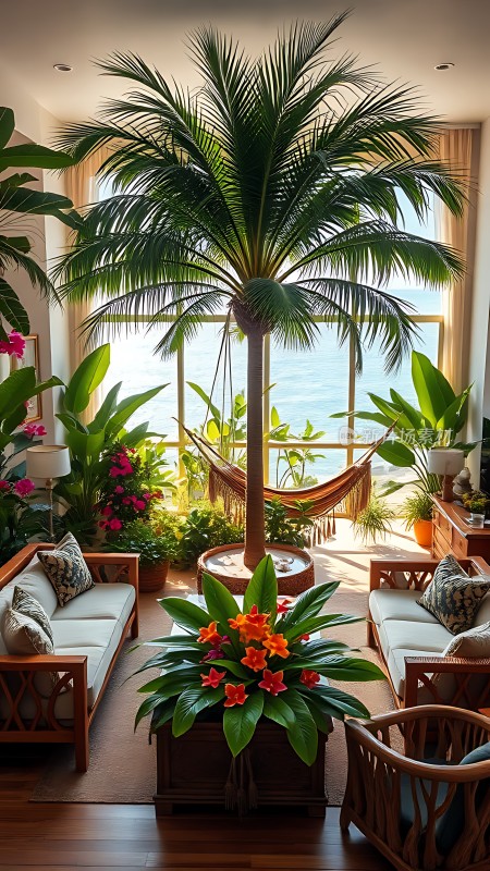 阳光下的热带风情客厅