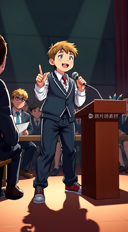 少年演讲台前自信展示
