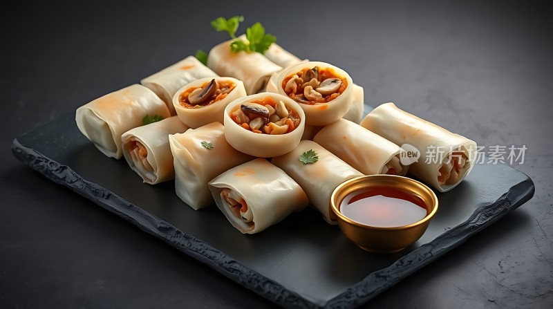 春卷美味诱人酱料丰富多样