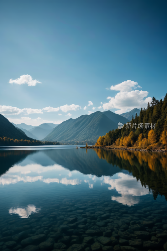 一个湖一座高山清风景摄影图片