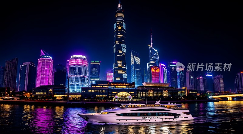 上海夜景黄浦江畔繁华都市摩天大楼灯火辉煌