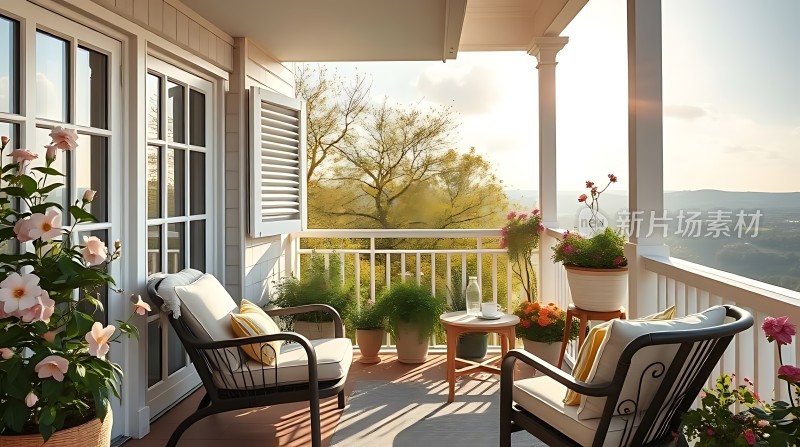 阳光午后享受宁静阳台时光