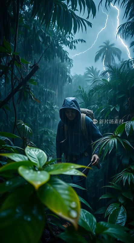 雨夜探秘者穿越雷雨森林的冒险之旅