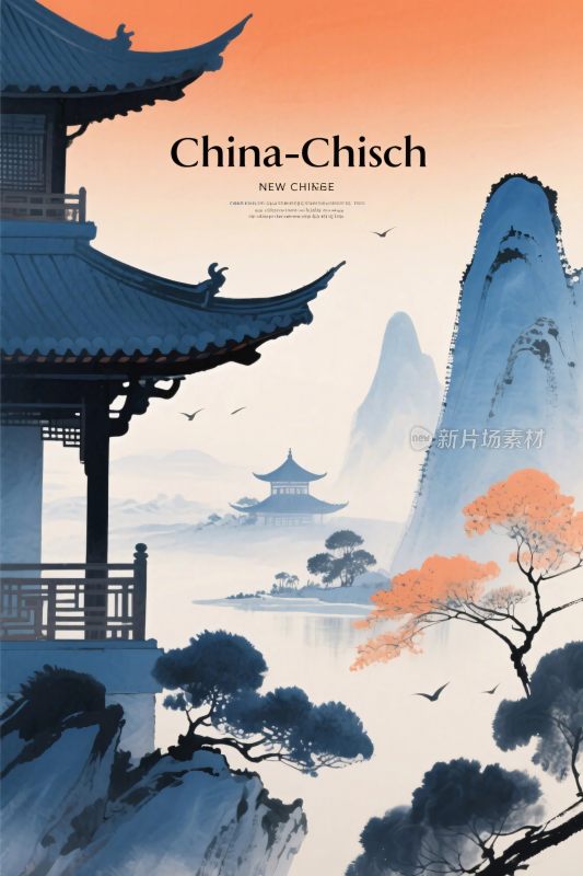 中式古风山水插画