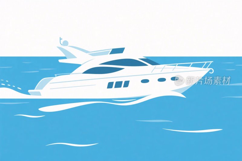 海上航行的白色游艇插画