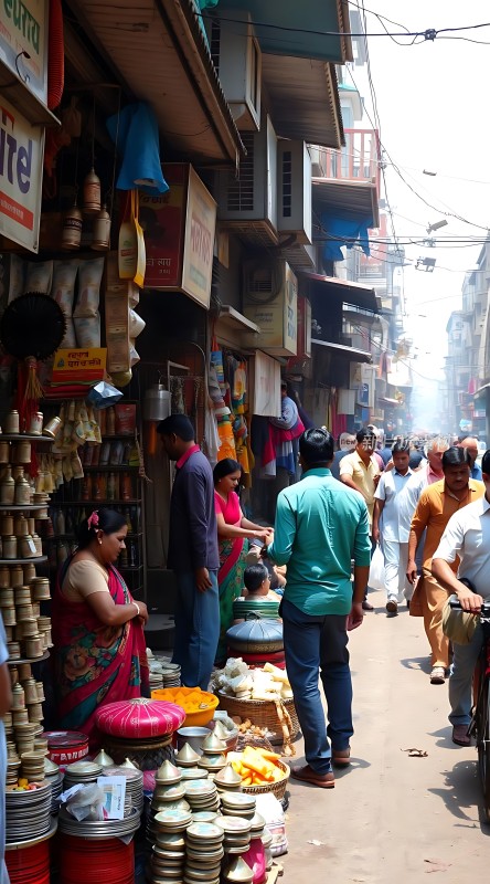 热闹市场琳琅满目商品人来人往