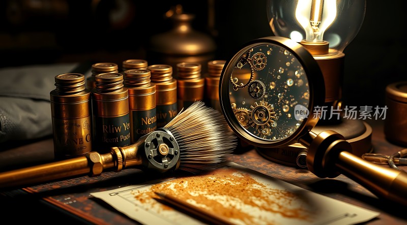 古铜色工具与齿轮