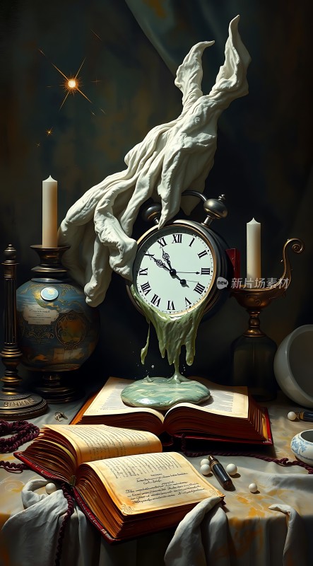 融化时钟与古老书籍