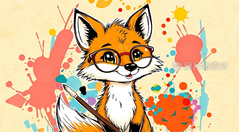 戴眼镜的狐狸画家