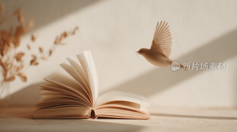飞鸟与翻开的书籍画面