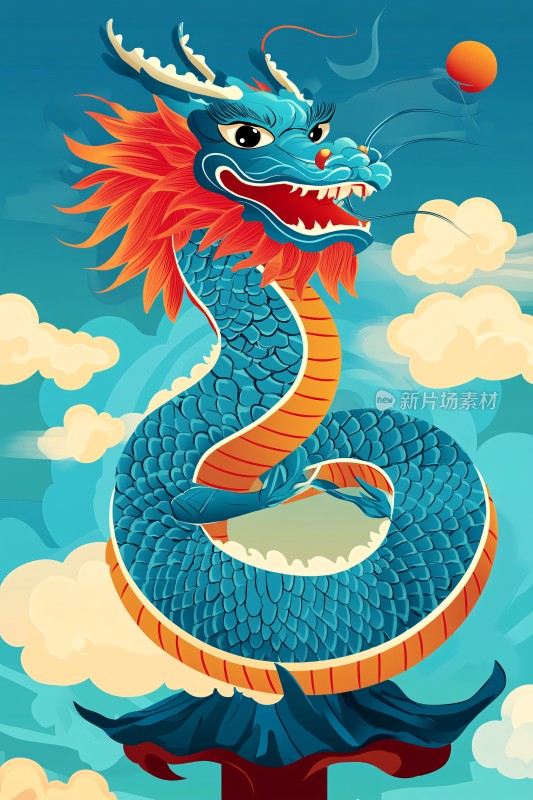 蓝色神龙插画图