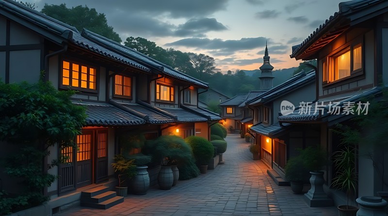 古街夜色灯火阑珊映斜阳