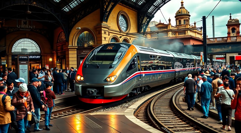 高铁站内人潮涌动现代列车停靠站台