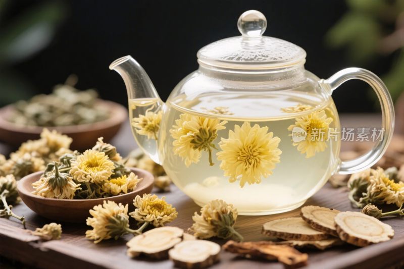 花草茶与玻璃茶壶