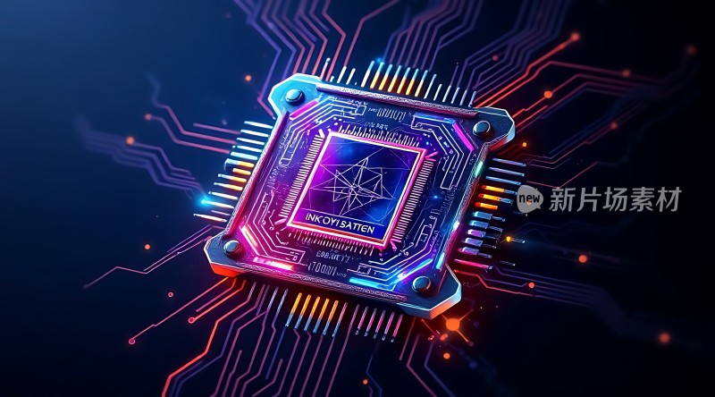 新片场素材炫彩芯片科技感