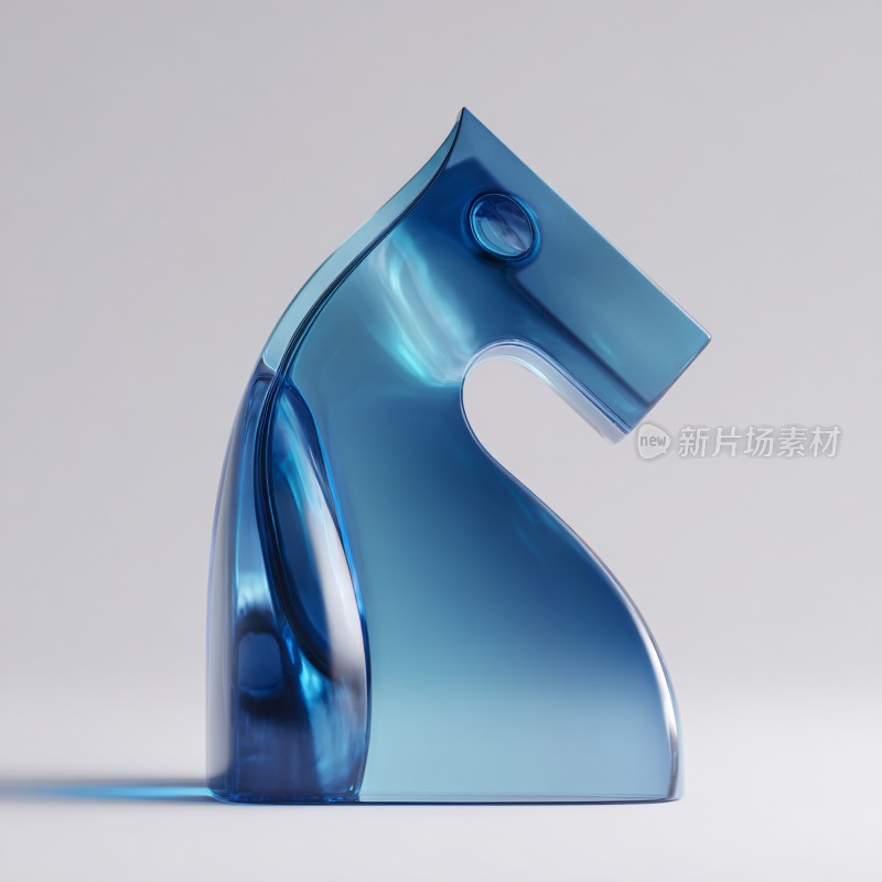 蓝色透明玻璃象棋马摆件