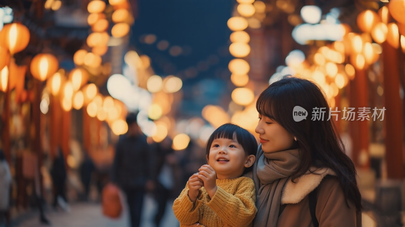 新年灯笼下的母子情深