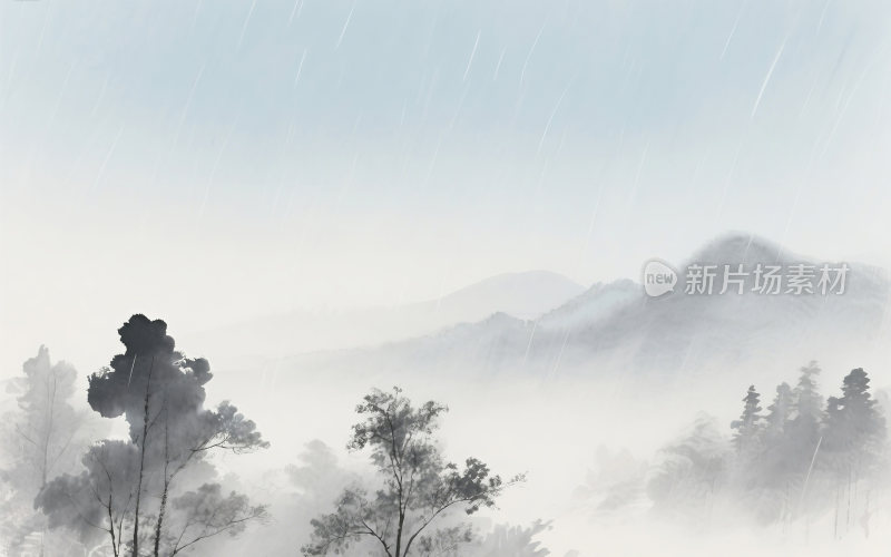谷雨中国风山水插画