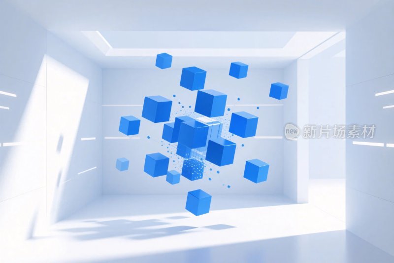 空间蓝色方块悬浮特效