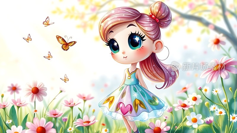春日花丛中的梦幻少女