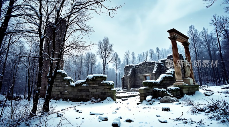 雪地古建筑遗迹