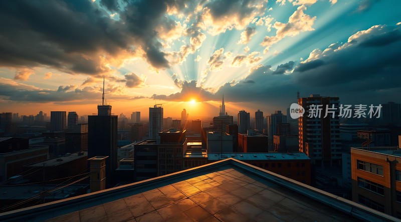 城市日出阳光洒满高楼