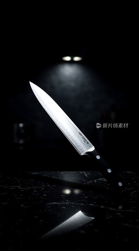 锋利厨刀在黑暗中闪耀光芒