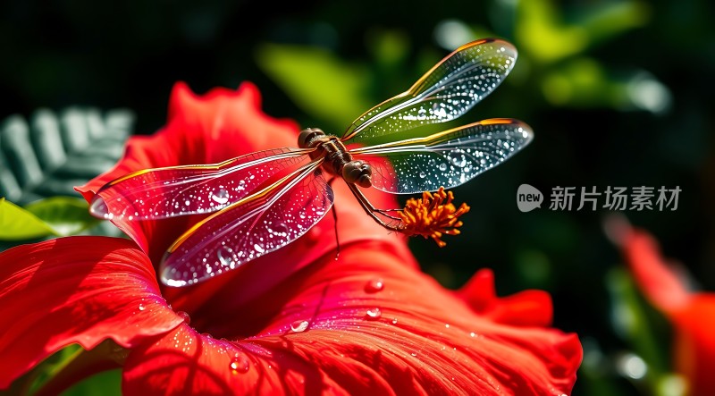 蜻蜓轻舞花间雨滴