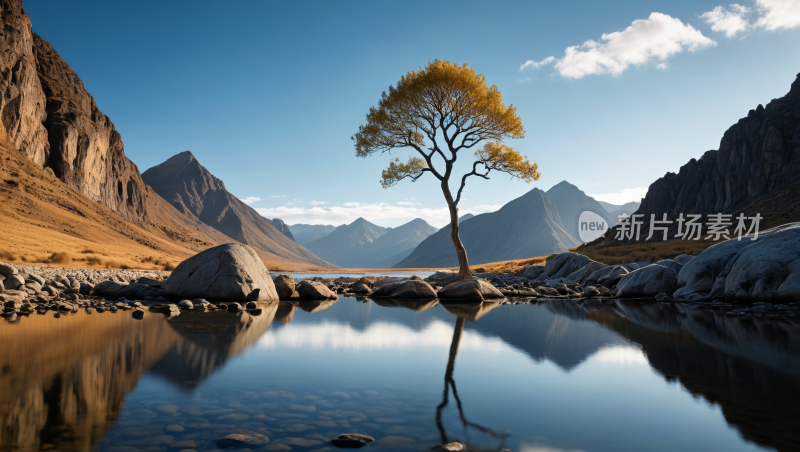 湖中央的一棵树风景风光高清图片