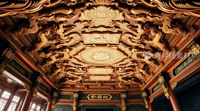金碧辉煌的宫殿内部雕梁画栋细节精致尽显皇家气派