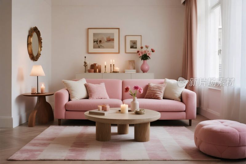 温馨粉色客厅布置场景
