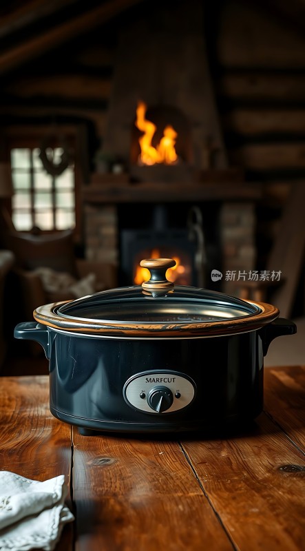 温馨壁炉旁的慢炖锅