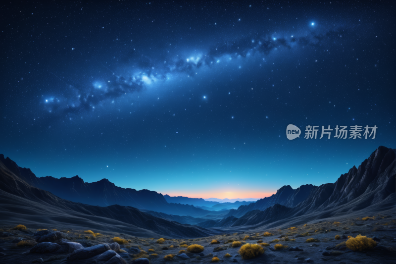 星空夜空有山脉和遥远的星空高清背景图片