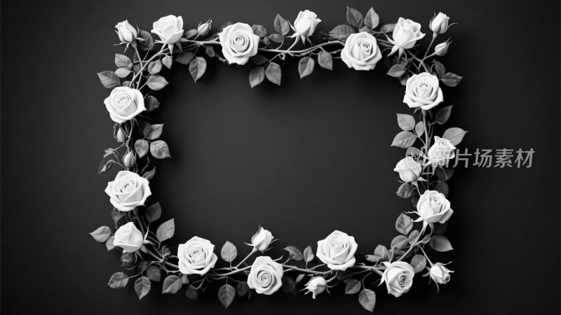 黑白玫瑰花边框装饰