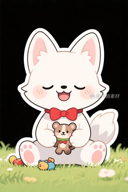 卡通狐狸抱小熊插画