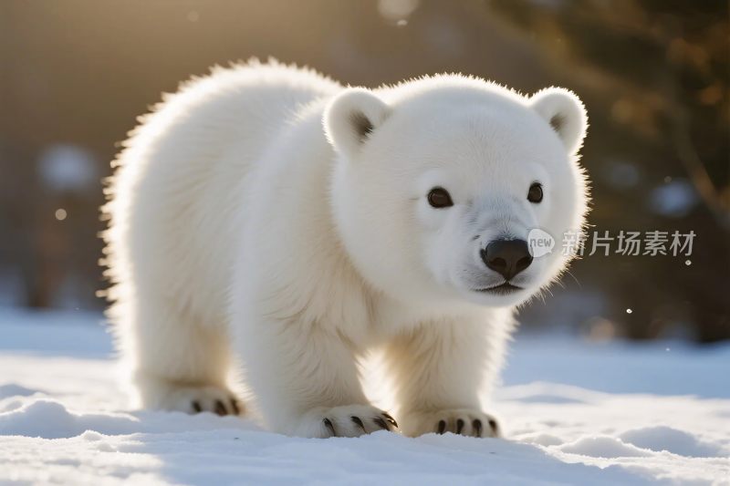 小北极熊雪地画面