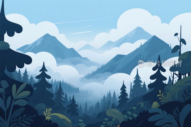 森林山峦风景插画