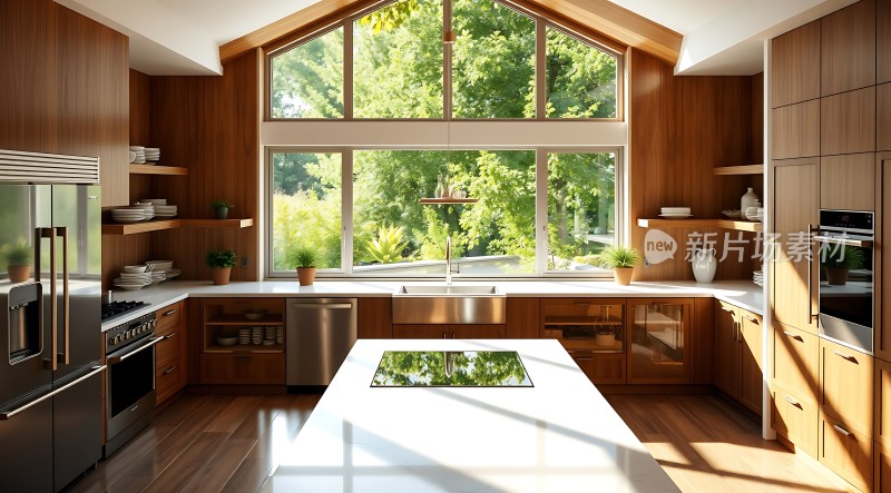 阳光厨房绿意盎然现代简约生活空间