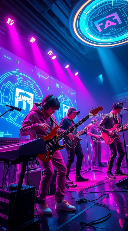 乐队现场演出舞台灯光璀璨音乐充满活力