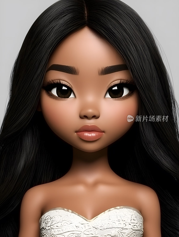 一头长长黑发优雅女孩