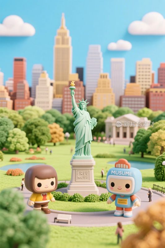 卡通自由女神像场景