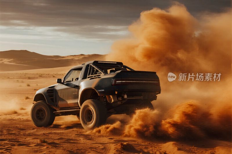 沙漠中飞驰的越野皮卡车