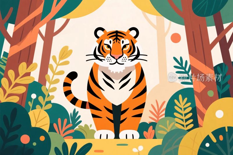 森林中的卡通老虎插画