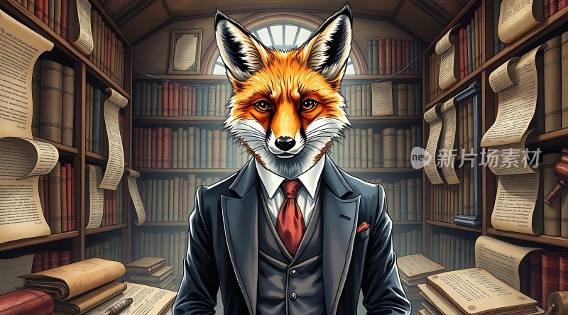 狐狸法官在书架前