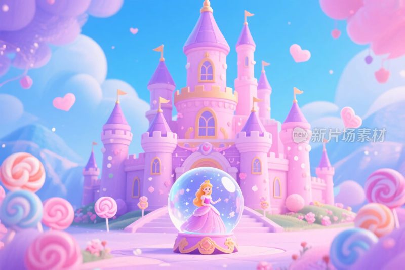 梦幻粉色公主城堡插画