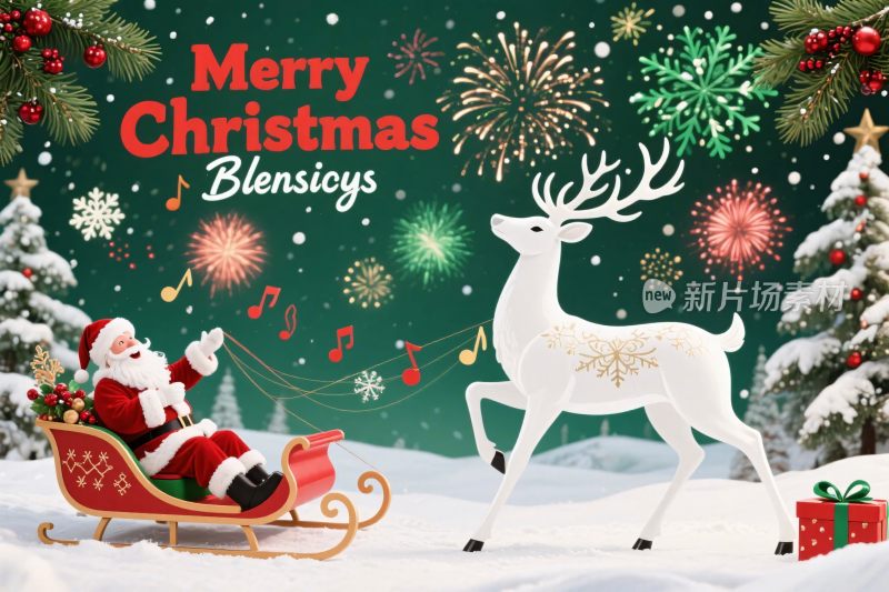 圣诞插画圣诞老人驯鹿