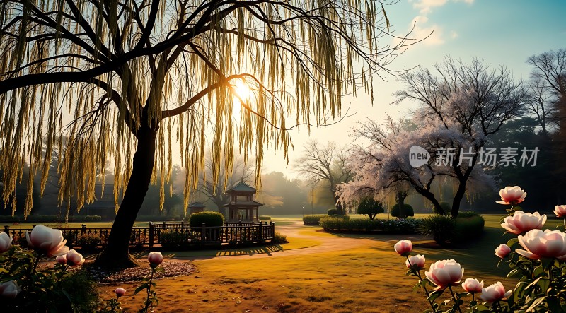 春日暖阳下的公园美景