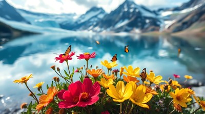 湖畔花语蝶舞