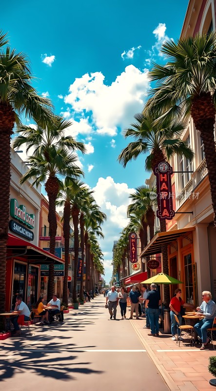 阳光下的热带风情街道