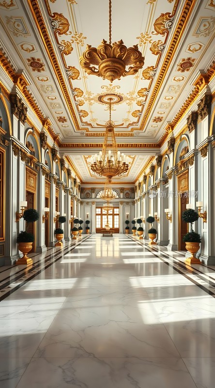 金色吊灯照耀下的宏伟大厅